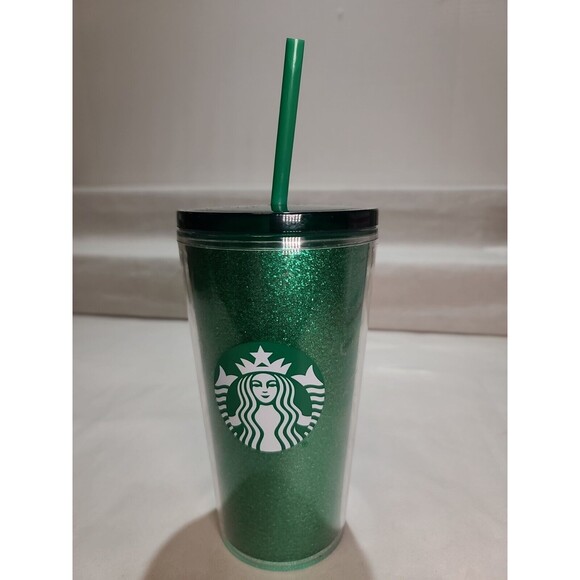 EUC Starbucks 2020 Holiday L.E. Green Glitter Tumbler 16oz  W/ Straw Christmas - Picture 1 of 8